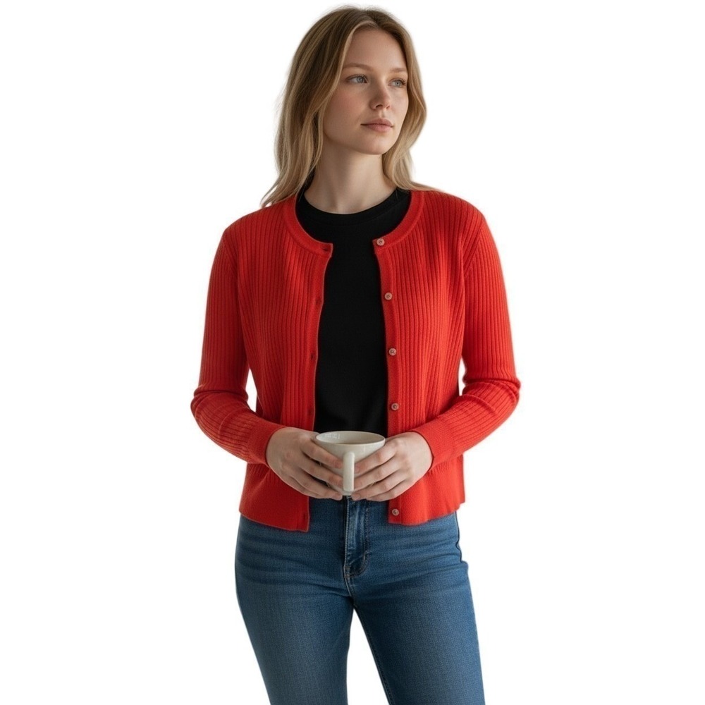 Banana Republic - NWOT Red 100% Merino Wool Ribbed Button Front Cardigan Size S